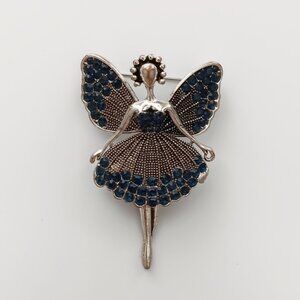 Vintage Crystal Ballerina Brooch Pin with Movable Legs in Silvertone